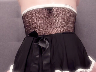 Sweet Crossdresser in Fishnets Riding a Pink Dildo to Climax