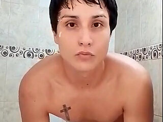 Femboy Shaving His Body and Small Cock in the Bathroom