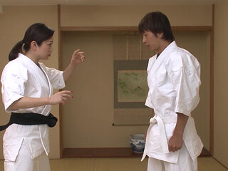 Asia Woman Gets Horny with Kong Fu and Trainer Helps Her