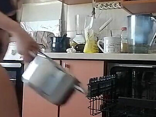 Sexy Stepmom Makes Breakfast, Hairy Pussy, Big Tits