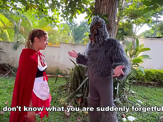 Little Red Riding Hood was lost in the woods and was made to suck cock by the big bad wolf.