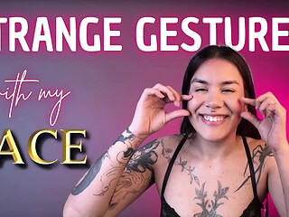 Slime-covered girlfriend gives strange gestures with her face