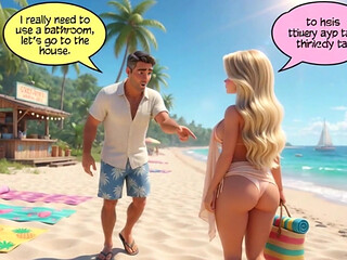 Married Blonde's Beach Tease Becomes Wild House Game with Husband and Young Men (ai Generated)