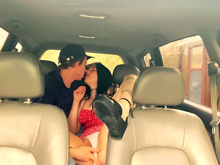 Wife Cheating with a Taxi Driver in the Car Outside the House