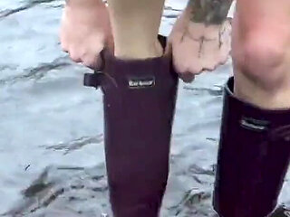 Welly Sploshing in Boots and No Panties!