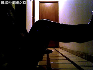 Latex Sissy in heels fucks ass with double dildo