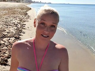 Amateur blonde Kaira in mini skirt masturbation scene