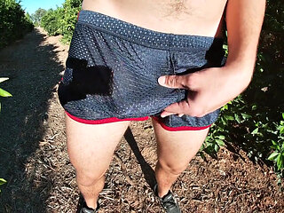 Cumming in My Sport Shorts Outdoors