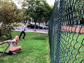 Blonde Amateur Takes Facial Outdoors In Public