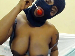 Squeezing Twisting Slapping My Tits Sucking a Lollypop