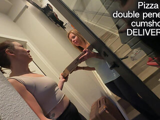 FFM Delivery Guy Got Payed by Double Blow of 2 Fit Girl Big Tits and Fit Ass