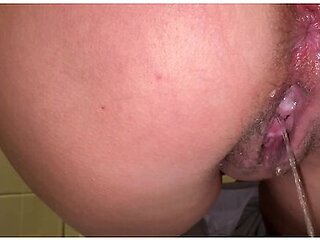 The Girl Has A Hairy Pussy With Juicy And Is Peeing Again At Work