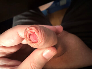 Play with my little cock and the long foreskin. (slow motion)