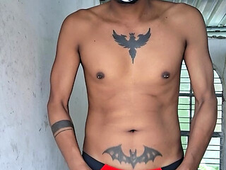 Open cock red thong Desi solo