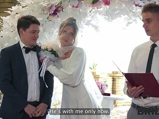 Brides anal wedding with the bold master of ceremony while the groom to be watches