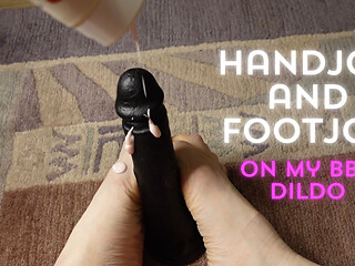 Handjob and Footjob on My BBC Dildo