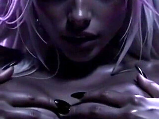 Black Gothic Dark Elf - Pale Hair Beauty Squeezing & Posing Explicitly