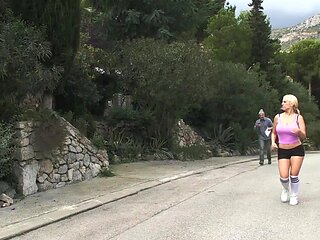 Robin and Blondie in steamy sports action, her shaven pussy devoured, then pounded hard