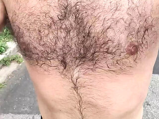 Furry doing an outdoor running workout and cumming in front of the mirror