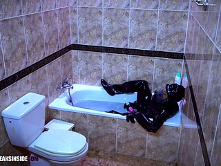 Pink labia close up of naive brunette