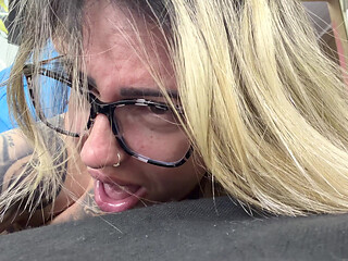 Nerdy Girl Feels the Cuckold's Cock for the First Time in Her Face, Mouth and Ass