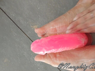 Dildo footjob in the shower with soap