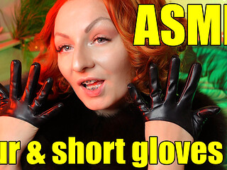 Sexy pin up Arya doing ASMR sounds with short leather gloves