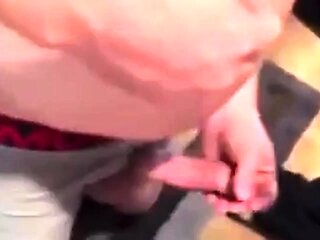 Big-cock amateur gets a blowjob from his buddy and cums hard