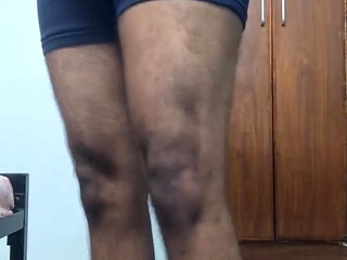 Hot hairy indian college guy strips, fingers ass hole, jerks his dick, moans and cums in his hostel room