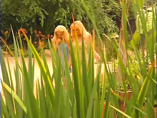 Beautiful big boobs lesbian pussy licking pussy fucking threesome in the garden...cum in mouth