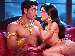 Carter Miles and Royal Cartoon Queen Sparkle in Sultry Animated Nighttime Romance Compilation with Gold Jewelry and Pass