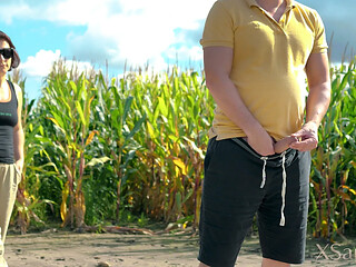 Outdoor Stranger Encounter - Petite MILF cornfield sex and ass cum