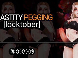 Naughty Mistress dominates with audio-guided pegging and chastity play