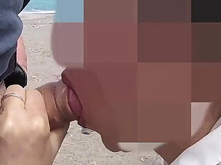 Dick Flash! Risky Blowjob on Beach: Stocking Teacher and Student Almost Caught! - Misscreamy