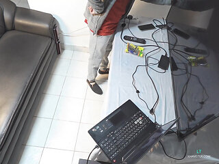 The straight TV repair man came to fix the screen XX but got distracted by a different kind of attraction at home
