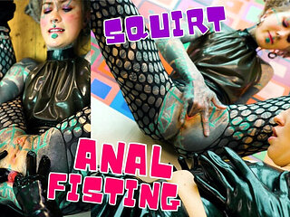 Goth Lesbians Anal Fisting and Squirting Fun in Latex - Wild Gapes and Farting