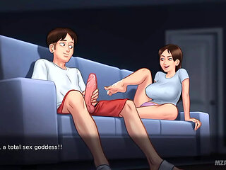Jenny gives her boyfriend a foot job live on a cam show (Summertime Saga Gameplay)