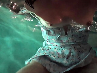 POV slut fucks outside in pool