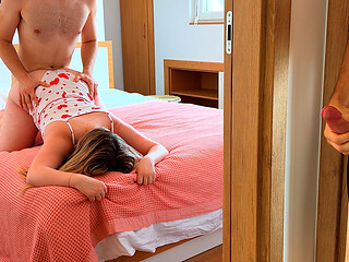 Humiliated Cuckold Husband Jerks off and Watches how BOSS Fucks His Wife