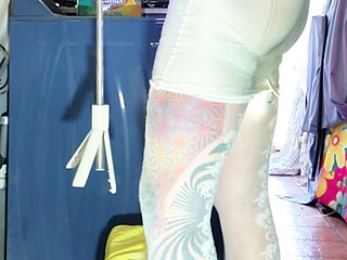 Hot TS Cute Sissy Femboy Riding the Dildo and Handsfree in Skirt and Fishnets