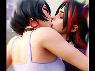 Helsie x Evie lesbian kissing (Fortnite Skins/AI generated)
