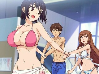 Hentai step beauty sits deep for fast bare bounce on bench