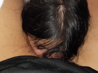 While my girlfriend is studying for her exam, our neighbor is playing with my pussy under the blanket