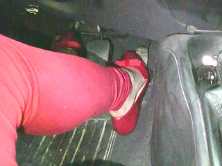 Light and Slow Pedal Pumping in Red Patent Flats and Red Trousers