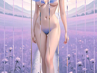 Nude Muse Among Lavender-rose Blooms