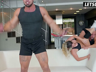 Sloppy Deepthroat on the Gym Floor... She Gags and Shoves It Back Down