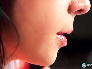 Amateur GF gives a deepthroat blowjob to her lover's huge cock