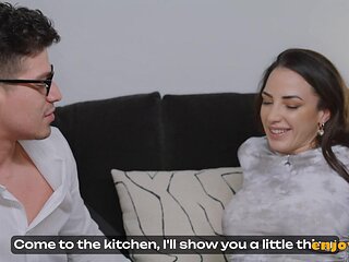 Busty Spanish Bombshell Erotic Medusa Seduces Jason Carrera in Steamy Kitchen Pounding Session with Explosive