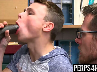 Repeat Teen Shoplifter and His Stepdad Avoid Cops by Tag-Teaming the Guard'_s Hard Cock - Perps4K