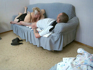 Girlfriend Kneads Her Throat with a Deep Blowjob and Swallows Cum